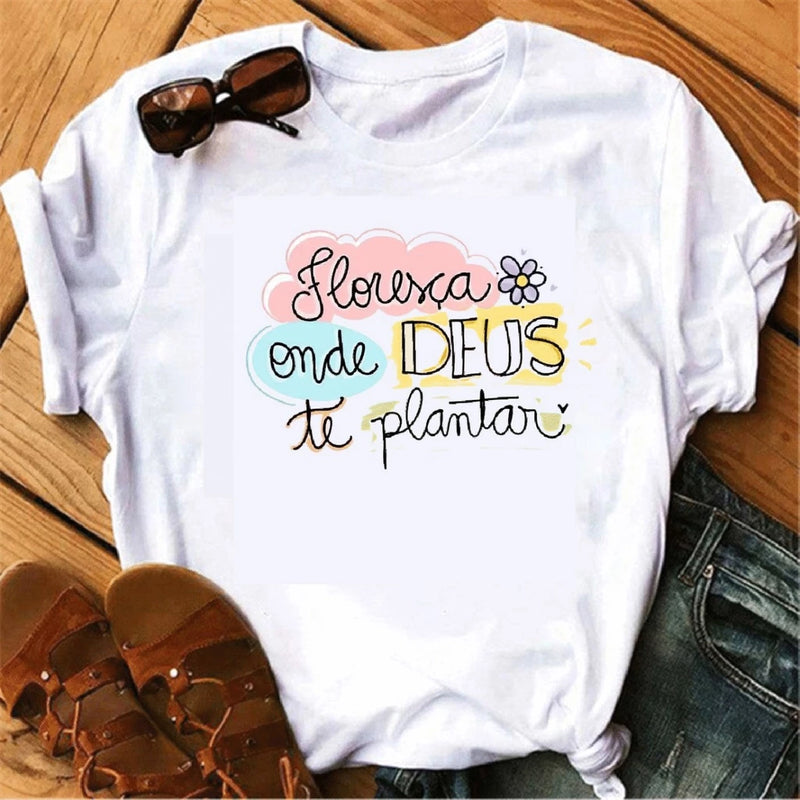 Promoção Camiseta T-shirt Feminina Branca Escolha Sua Estampa