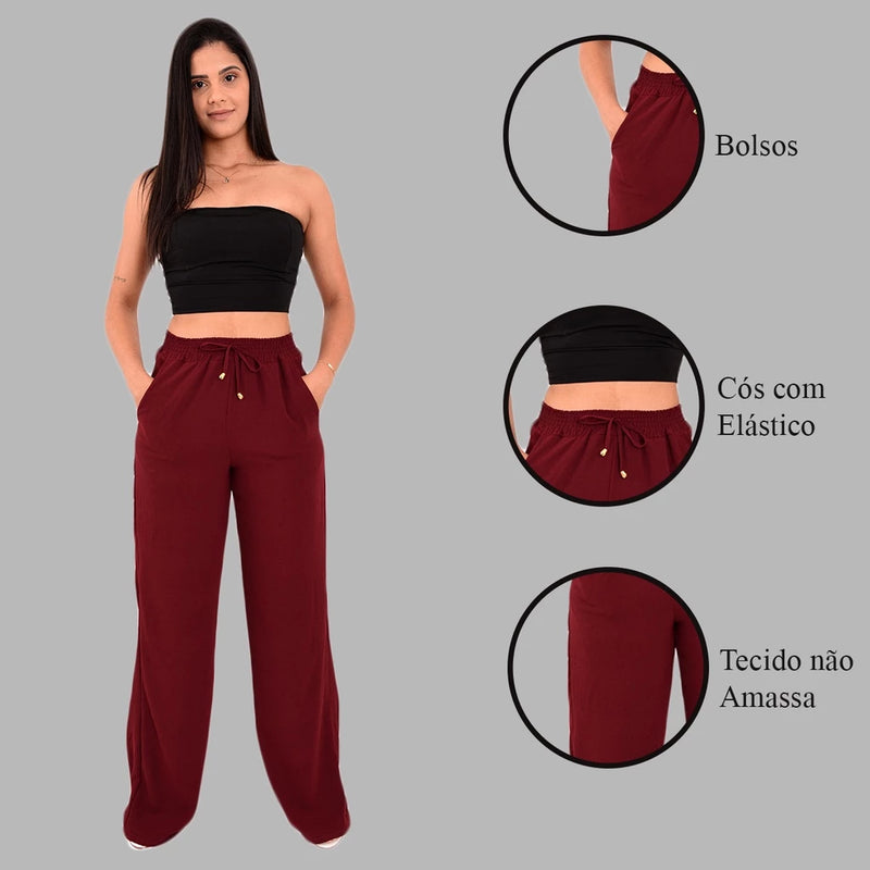 Calça Pantalona Feminina Cintura Alta Tendência Moda Envio Imediato