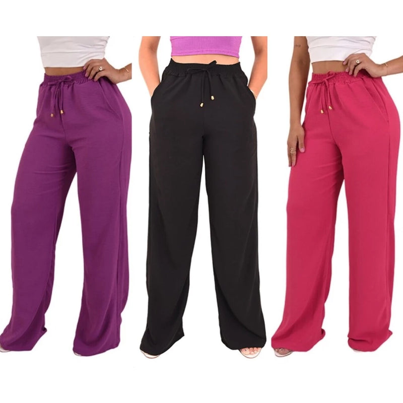 Calça Pantalona Feminina Cintura Alta Tendência Moda Envio Imediato