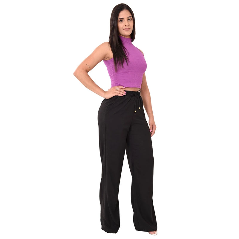 Calça Pantalona Feminina Cintura Alta Tendência Moda Envio Imediato