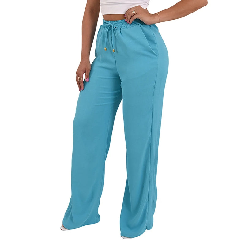 Calça Pantalona Feminina Cintura Alta Tendência Moda Envio Imediato