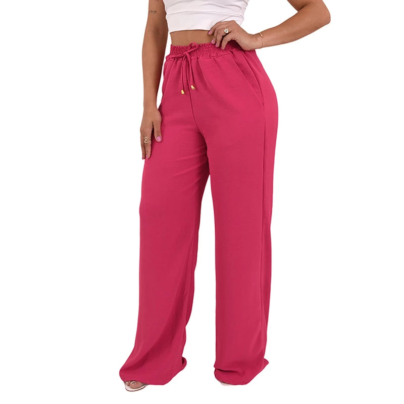 Calça Pantalona Feminina Cintura Alta Tendência Moda Envio Imediato