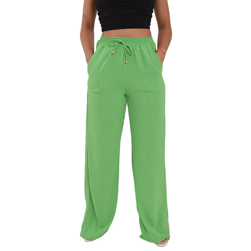 Calça Pantalona Feminina Cintura Alta Tendência Moda Envio Imediato