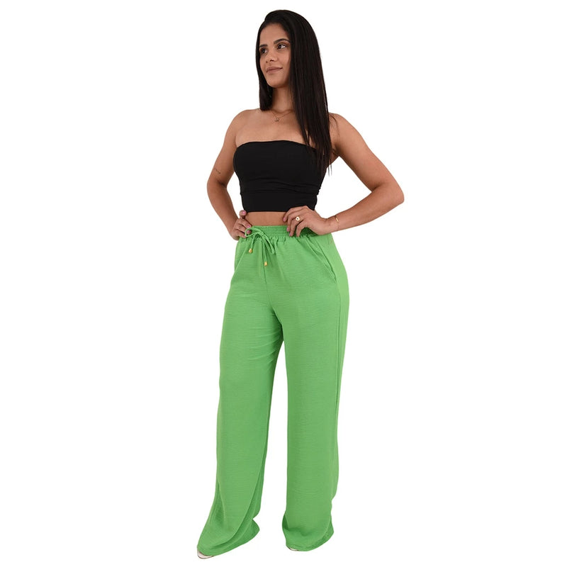 Calça Pantalona Feminina Cintura Alta Tendência Moda Envio Imediato